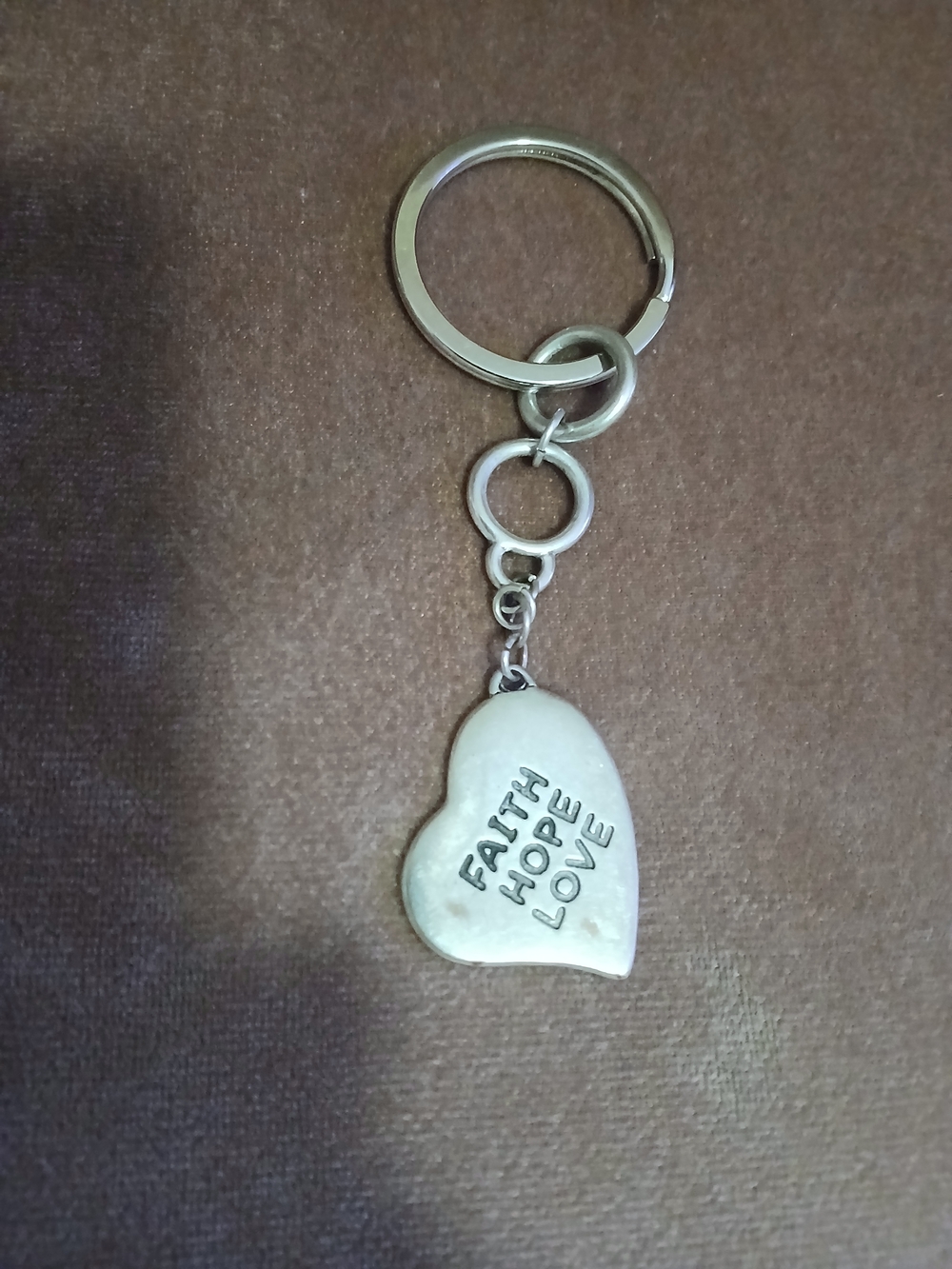 Heart Charm Keychain - Faith Hope Love - Silver Tone